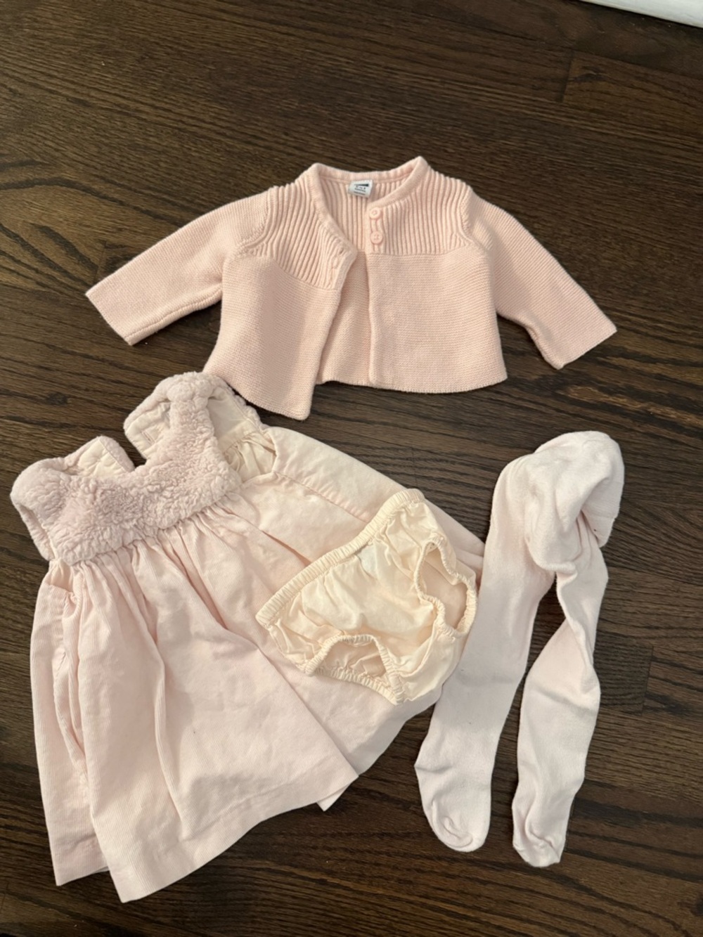 Janie and Jack Pale Pink Courdory Dress & Knit Cardigan Set
